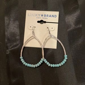 Lucky Brand Turquoise Bead Dangling Hoop Earring